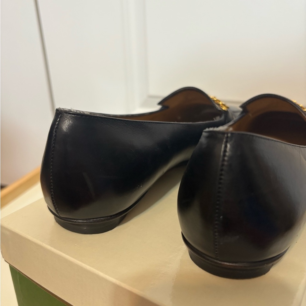 kate spade Courtney Black Leather Loafers with Gold Chain Accent - Picture 10 of 11